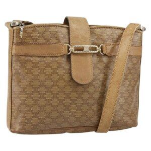 Authentic CELINE Macadam Canvas Shoulder Bag PVC Beige Gold